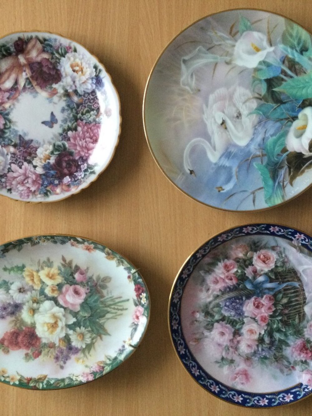 Lot of 4 Lena Liu's collector plates roses, floral, swan, butterfly